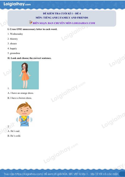 Đề thi học kì 1 Tiếng Anh 2 Family and Friends - Đề số 4